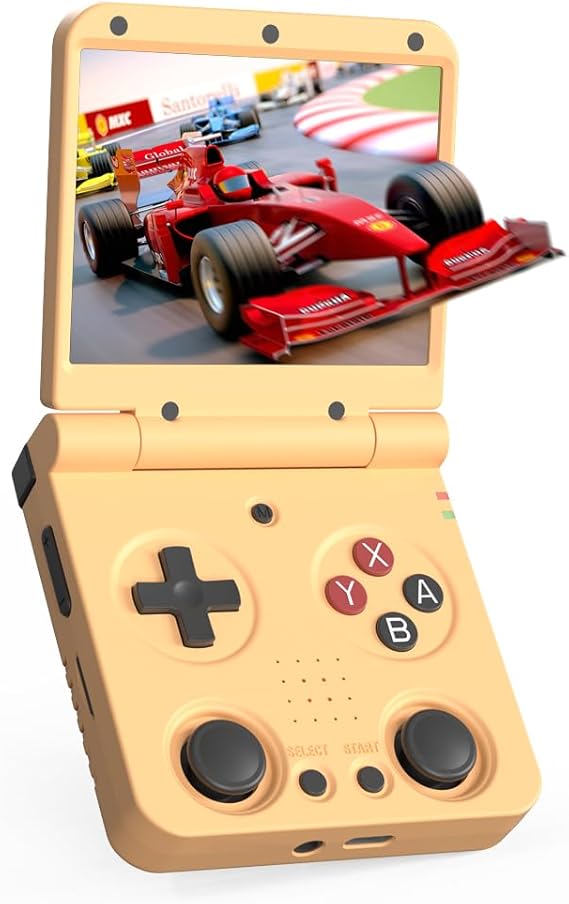 Miyoo Flip V2 Retro Handheld Gaming Console with Quiet Hinge, 3.5" 640*480 IPS Screen Dual System with 30+ Emulator Portable Video Game Hand Held Console with HDMI WiFi OTG Bluetooth, Yellow