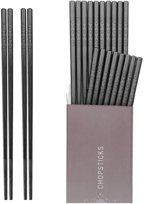 HIWARE 10 Pairs Fiberglass Chopsticks - Reusable Chopsticks Dishwasher Safe 9 1/2" - Black