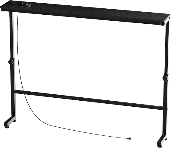 Aduanbang Narrow Console Table with Power Outlets, 5.9D x 39.4W x 24-35H inches, Behind Couch Sofa Side Table, 2-Pack, Rustic Brown (Black, 5.9" D x 39.4" W x 28.54" H)