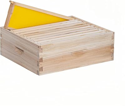 POLLIBEE 10 Frame Super Bee Hive Box, Langstoth Honey Super Bee Box for Beekeeper,Include Beehive Frames and Wax Foundations unassembled
