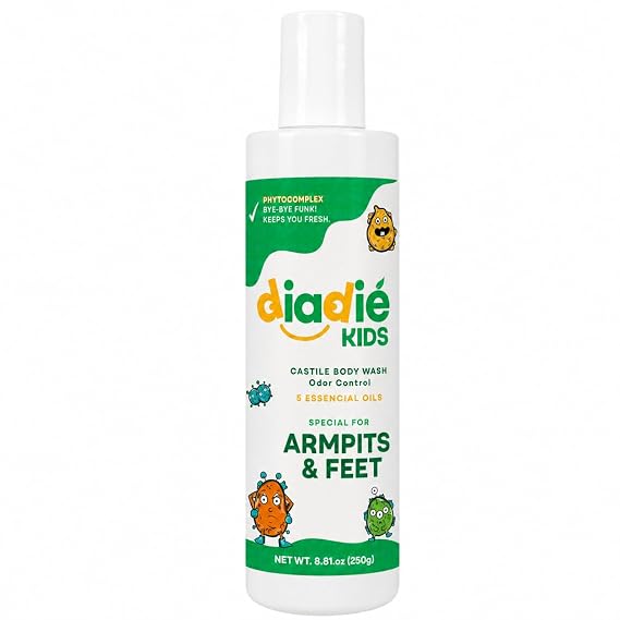 DIADIE Kids Natural Castile Liquid Body Odor Soap/Wash, For Armpits, Boys or Girls, Made With 5 Essential Oils, 8.81 oz, 1 Pack
