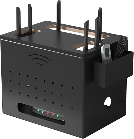 Catekro WiFi Cabinet to Hide Router and Modem, WiFi Router Storage Box, Router Cover Decorative Box to Hide WiFi, Organized Power Strip Cable Management Hider Rack (Black), OA273-3