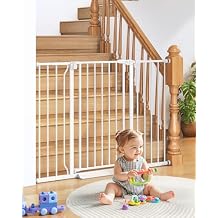 34" Extra Tall Baby Gate for Stairs, Auto Close Stroller Friendly Dog Gate Indoor for Doorways, Pressure Mounted 29"-51" Wide Baby Gate, Easy Walk Through Gate for Children & Pets, White