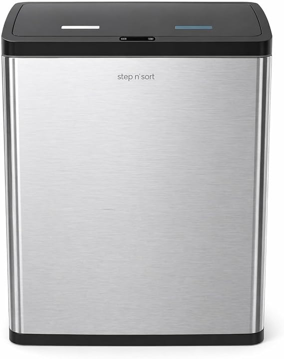 Step N' Sort 16 Gallon Motion Sensor Dual Trash Can Recycling Bin with Removable Inner Bin