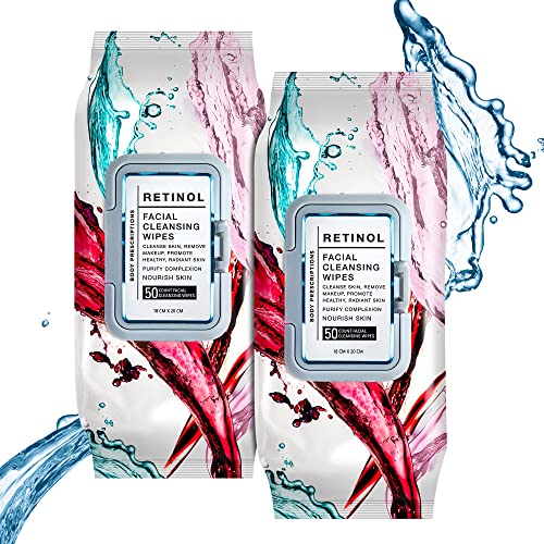 Body Prescription Makeup Cleansing Wipes - Gentle and Effective Face Wipes, 50 Count Pack of 2, Retinol