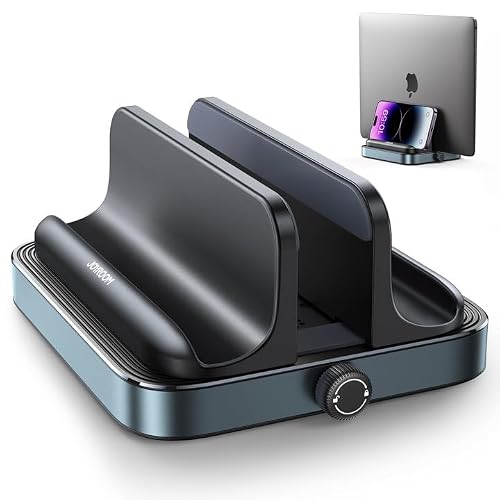 JOYROOM Vertical Laptop Stand,[User Friendly & Space Saving] Aluminum Laptop Holder Desktop Stand with Adjustable Knobs for MacBookSurfaceDellChrome BookGaming Laptops [Up to 17.3 inch] Black