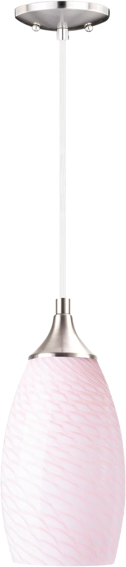 COOSA 1-Light Pendant Light,Handcrafted Art Glass Hanging Light for Kitchen Island,Brushed Nickel Finish with Adjustable Cord Mounted Fixture (White Scale)