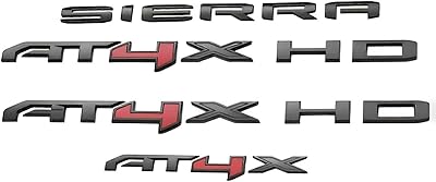 Kit 2023-2025 Sierra HD AT4X Emblem 3D Badges Letter Nameplate Replacement for 2500HD 3500HD Matte Black Red