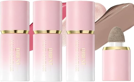 3 Pack Liquid Contour & Highlighter & Blush Makeup Set, Long Lasting Natural Weightless Buildable Contouring Bronzer Blusher Stick Beauty Wand Liquid Highlighter Makeup (Set D)
