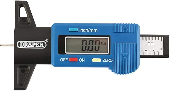 Draper Digital Tyre Tread Depth Gauge | Portable Automotive Car 25.4mm/1 Inch Reader | LCD Screen Measuring Tool | 92224