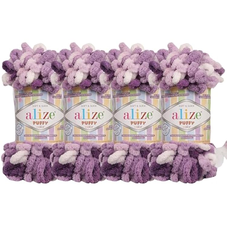 Alize Puffy Color Baby Blanket Yarn Lot of 4skn 400gr 39.3 yds 100% Micropolyester Soft Yarn Hand Knitting Yarn 5923