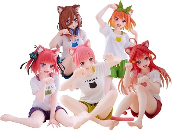 5PCS Anime Figures The Quintessential Quintuplets Figure Nakano Miku/Nakono Yotsuba Character Models Cute Cat Styling Desktop Decoration Ornaments Pvc Collection Gift