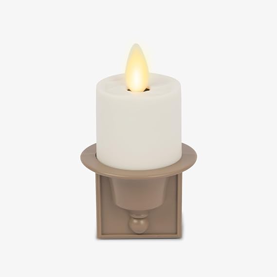 Luminara Flameless Candle Nightlight w/Dusk to Dawn Light Dark Auto Sensor, Timeless Taupe Wall Plug Indoor Night LED Light w/Real-Flame Effect Technology, Bathroom Bedroom Hallway, No Remote Needed