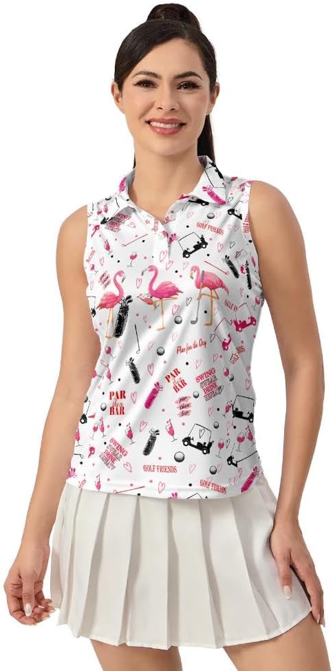 Womens Sleeveless Golf Polo Shirts Moisture Wicking Collared Golf Apparel