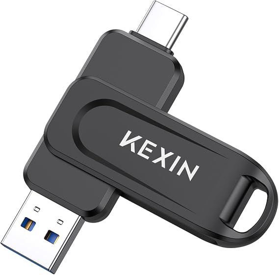 KEXIN USB Stick 128GB USB C Memory Stick 100MB/s Swivel Dual USB 3.0 Flash Drive USB-A & Type-C Pen Drive for Smartphone Tablet iPhone 15/16 Car Game Console, Black