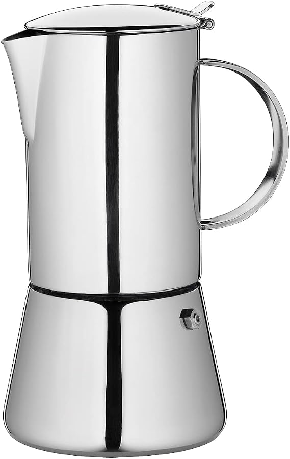 Cilio Stainless Steel Stovetop Espresso Maker - 10 Cup, Polished Stainless, Induction Ready - Moka Pot Coffee Maker for Gas - Electric & Induction Cooktops with Reusable Filter