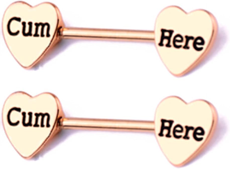 14G Stainless Steel Nipple Rings Solid Rose Gold Letter Heart Straight Barbell Bars Body Piercing Jewelry