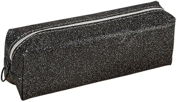 Flash Solid Color Large Capacity Glitter School Supplies Girls' Pencil Box(Black)