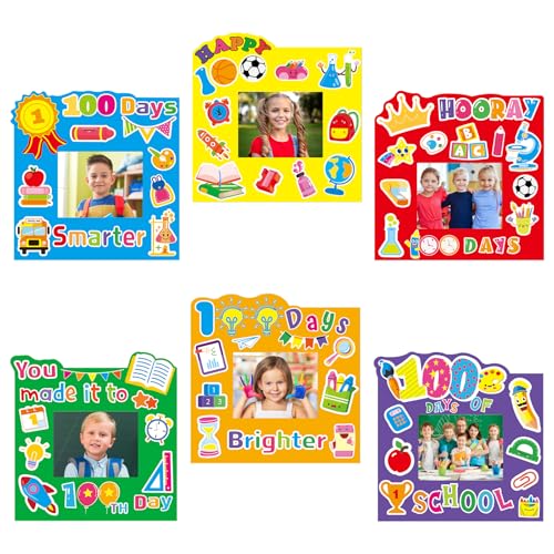 TENDFINE 30 Pack 100 Days of School Photo Frame Craft Kits Hooray 100 Days Smarter Picture Frame Craft Kits 100th Day of School Classroom Party Decoration Craft Activity