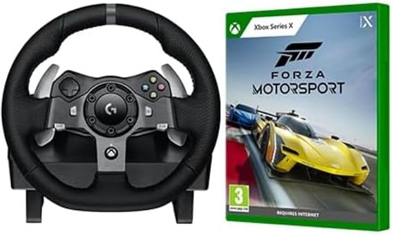 Logitech G920 Driving Force Racing Wheel and Floor Pedals, Real Force Feedback, Stainless Steel Paddle Shifters, Leather Cover - Black + Forza Motorsport Game English EMEA Blu-ray Xbox Series X,Xbox