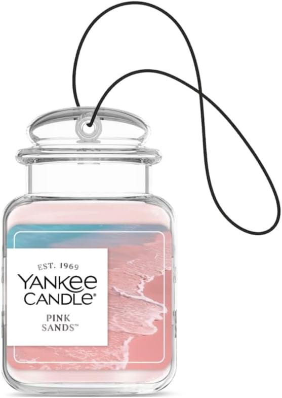Yankee Candle Car Jar Ultimate Hanging Air Freshener, Pink Sands Scent, Up to 30 Days Odor Neutralization