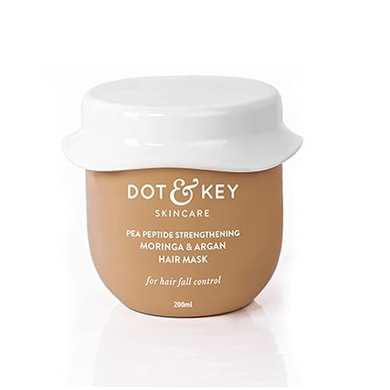 DOT & KEY Pea Peptide Strengthening Moringa & Argan Hair Mask | Hair Mask For Hair Fall Control | Hair Mask For Dry And Frizzy Hair | For Smoothening Hair | For Women & Men, 200 Millilitre