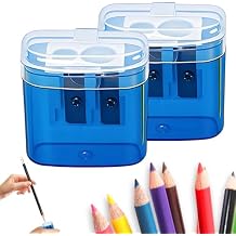Pencil Sharpeners, Handheld Pencil Pharpener with Lid, 2 Holes Mini Compact Colored Pencil Sharpener Manual for Classroom, Back to School, Home & Office, Sacapuntas de lapiz (Blue 2PCS)