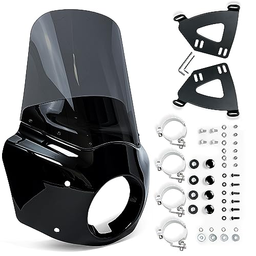 Motorcycle Windshield & Fairing Complete Kit, Road Warrior Windshield, Compatible with Harley Davidson Dyna and Softail, Motorcycle Accessories, Glossy Black and Smoke Windscreen, 15 Height