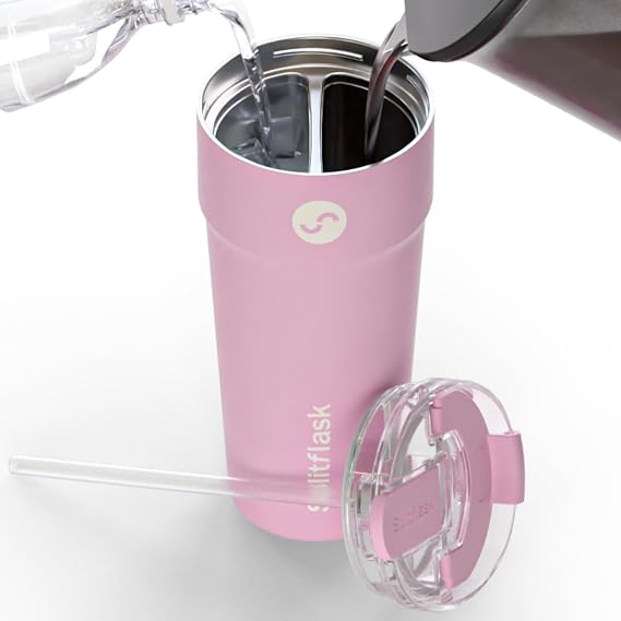 Splitflask DualChamber 30oz Travel Mug Vacuum Insulated StainlessSteel Hot & Cold Tumbler, LeakProof Lid, CupHolder Friendly, BPAFree.