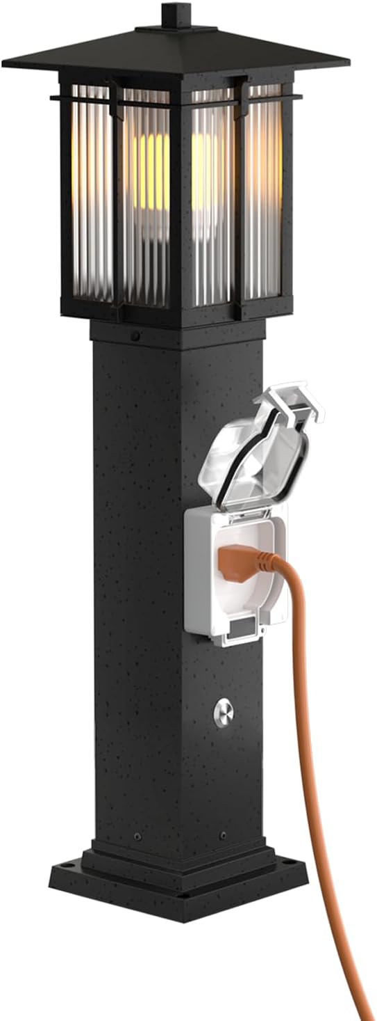 Retro Style Outdoor Lamp Post Outside Pole Lights with Outlet
