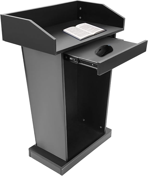 Church Pulpit, Freestanding Wooden Podium - 37.5" H Pulpits for Churches with Spacious Drawers (Black)