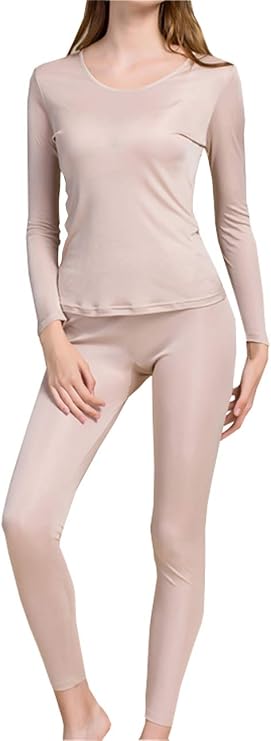 Grenasasilk Womens Silk Long Underwear Mulberry-silk Long Johns Thermal Underwear Sets Cold Weather Base Layer