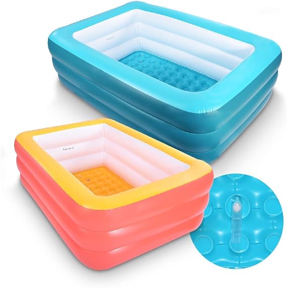 Inflatable Pools, Kiddie Pools, Inflatable Family Swim Play Center Pool with Soft Floor, 82" & 59" Durable Swimming Pool, Summer Water Fun for Garden or Backyard or Indoor (82Green&59Orange)