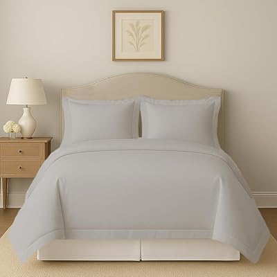 eBeddy Linens Duvet Cover Set Queen Size 90x90 Inch 100% Cotton Soft and Breathable 3 Pieces 1 Duvet Cover & 2 Pillow Shams Premium Bedding Collection Zipper Closure & Corner Ties, Silver Grey Solid