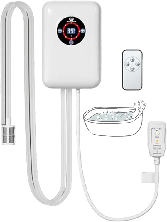 Adjustable Temperature Heaters, With Remote Control, Winter Hot Tub Bath Water Heater Thermostat for Indoor Bathtub Heating Constant TemperatureWhite,8.6 * 5.8 * 2.9 inch