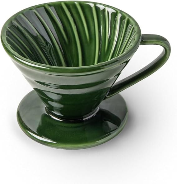 Pour Over Coffee Dripper - Ceramic Coffee Maker with 1 Holes Flat Bottom Slow Filter Cone for Travel,Camping,Office,Home,portable,Easy Manual Brew Maker,green with 2-4 people