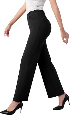 Womens Straight Wide Leg Dress Pants Stretchy Work Pants Business Casual Slacks with Pockets