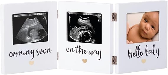 Pearhead Triple Sonogram Keepsake Photo Frame, Gender Neutral Ultrasound Keepsake, Ideal Pregnancy Gift For First Time Moms, Baby Shower and Nursery Decor, 3.5x2.5 Photo Insert, White