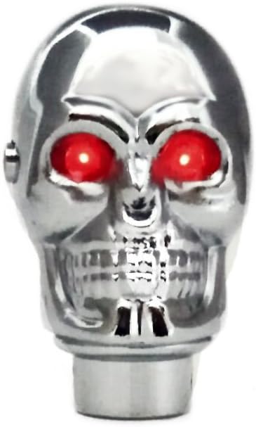 Silver Chrome Skull Gear Shift Knob Manual Stick Shift Knobs - LED Light Red Eyes