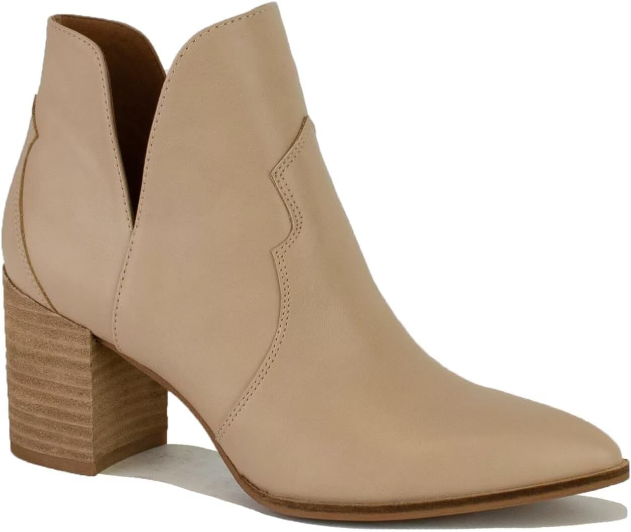 Womens V Cut Ankle Boots Pointed Toe Boots Western Cutout Boots Cowboy Boots Stacked Heel Boots Cowgirl Boots