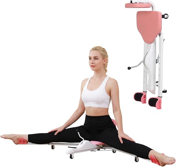 Leg Stretcher, Split Machine, Stretching Equipment, Leg Stretcher Machine Trainer, 0 to 180 Degree Adjustable Rocker, Pink Steel, Padded Straps, Foam Headrest, Silent Wheels