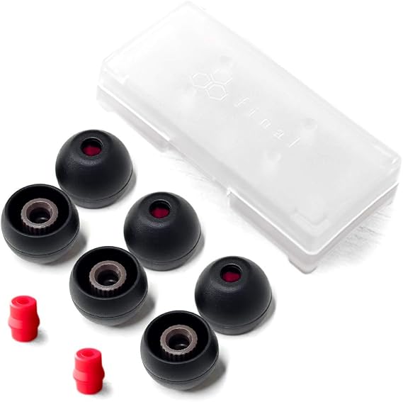Final Audio Black+Black/Red Silicone Type E Eartips kit with Case and Nozzle Adaptor Compatible with AKG, Audio-Technica, Beats by Dre, Campfire Audio, Empire Ears, Shure, Sony, Westone (Large)