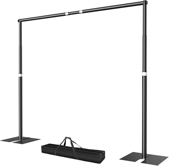 EMART Heavy Duty Backdrop Stand, 8.5x10Ft Adjustable Pipe and Drape kit with 9.26 LBS Steel Flat Base, Sturdy Metal Diy Photo Background Frame for Parties, Events, Wedding, Photography - Black