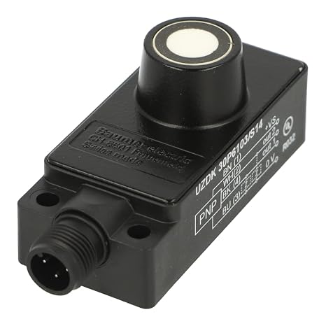 Electric Uzdk 30p6103/s14 12-30vdc, 240khz Sonic Frequency, 2point, 40ma, 4pin, Alignment Aid: Target Indication Flashing, Output Indicator: Green/yellow Led, Pnp Make Function (no), Rectangula