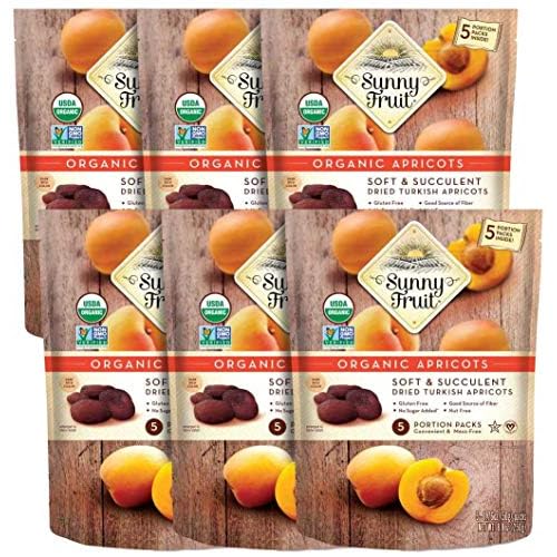 Sunny Fruit Soft Organic Turkish Dried Apricots - 6 Bags 30 Individual Portion Packs | No Preservatives, No Sugar Added | Healthy, Convenient Snack Packs | ORGANIC, NON-GMO, VEGAN, HALAL, KOSHER