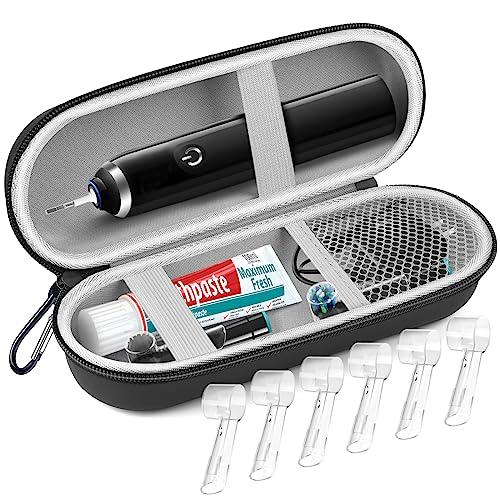 Sopito Electric Toothbrush Travel Case, Hard Storage Case with 6pcs Cover Caps, Fits for Oral-BOral-B ProPhilips Sonicare Electric Toothbrush, Black
