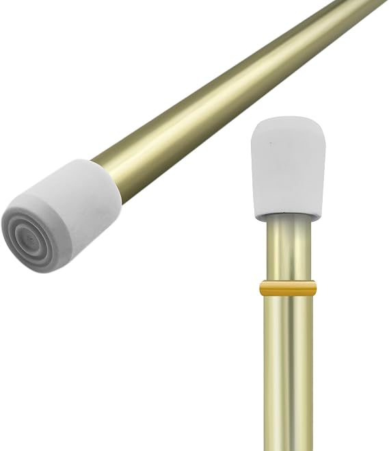 Amazing Drapery Hardware 7/16 Inch Brass Spring Tension Rods, Set of 2 - Adjustable Length 18-28 Inches - Twist to Fit Curtain Rods for Lightweight Sheer Panels, Sidelight Windows, and Small Spaces