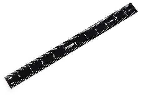 Benchmark Tools 106613 12 Rigid Woodworking Ruler Black Chrome Finish 1/8th and 1/16th Grads Hardened Stainless Steel