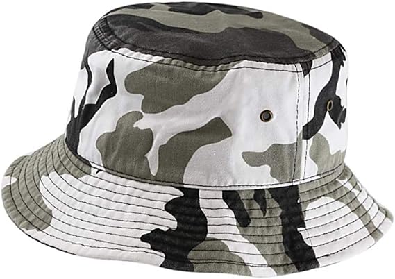 Newhattan Short Brim Visor Cotton Bucket Sun Hat (Blk/Wht Camo, Large/X-Large)