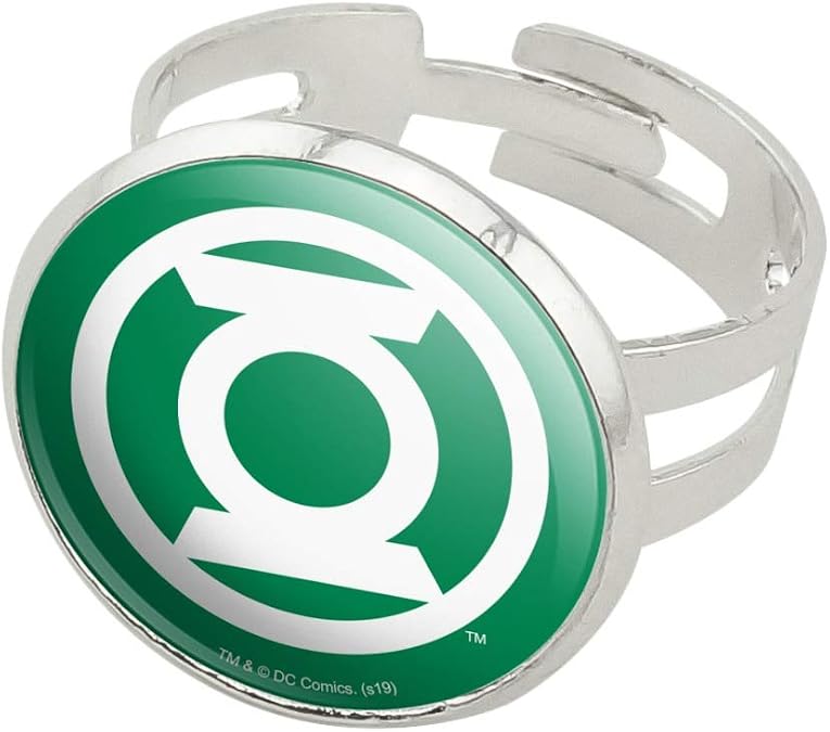 Green Lantern White Logo Silver Plated Adjustable Novelty Ring